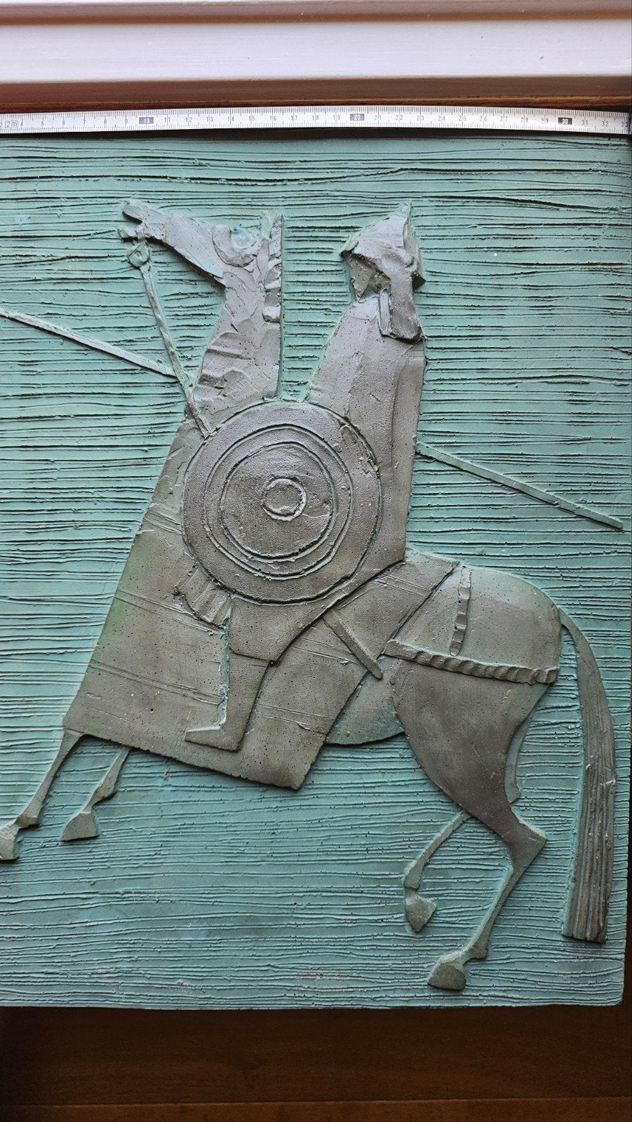 Groene tegel met ridder op paard - Wanddecoratie, Antiek en Kunst, Ophalen, Handgemaakt, Wanddecoratie, 20 - 50 cm