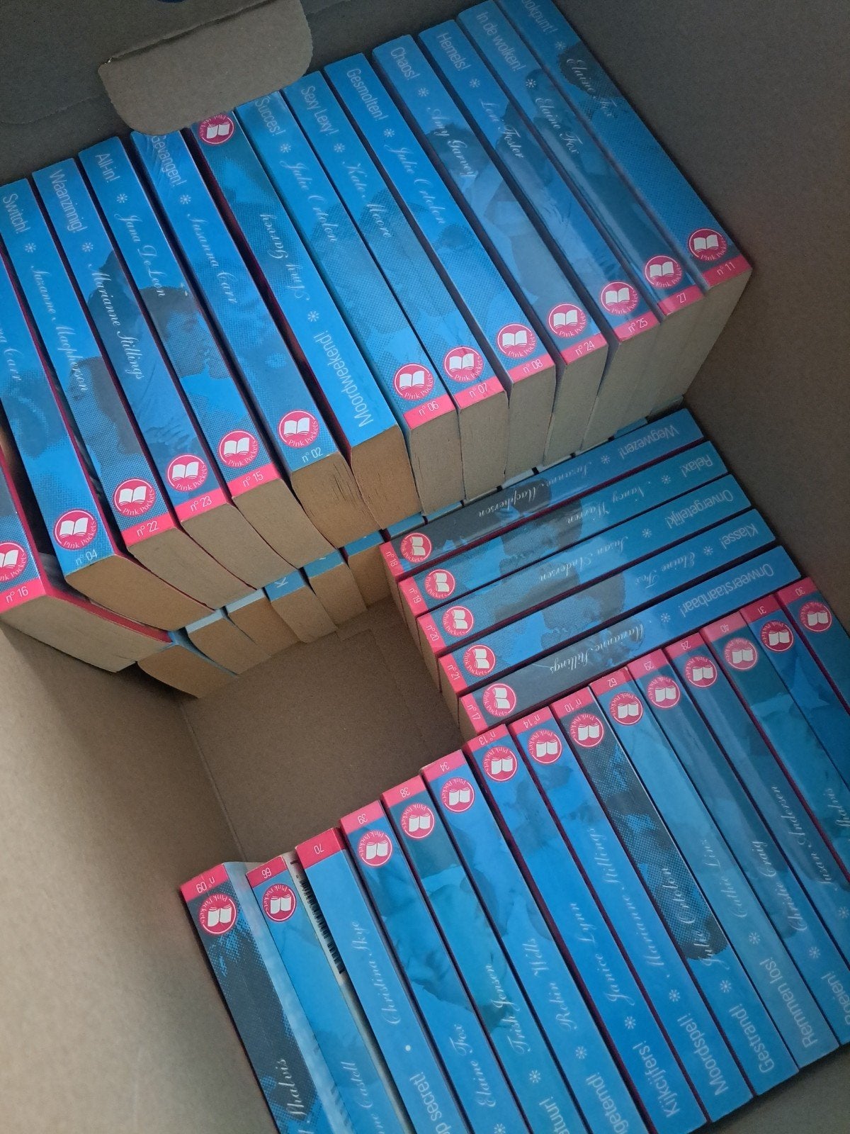 Verhuisdoos vol Pink Pockets en Poema Pockets - Chicklit, Boeken, Ophalen