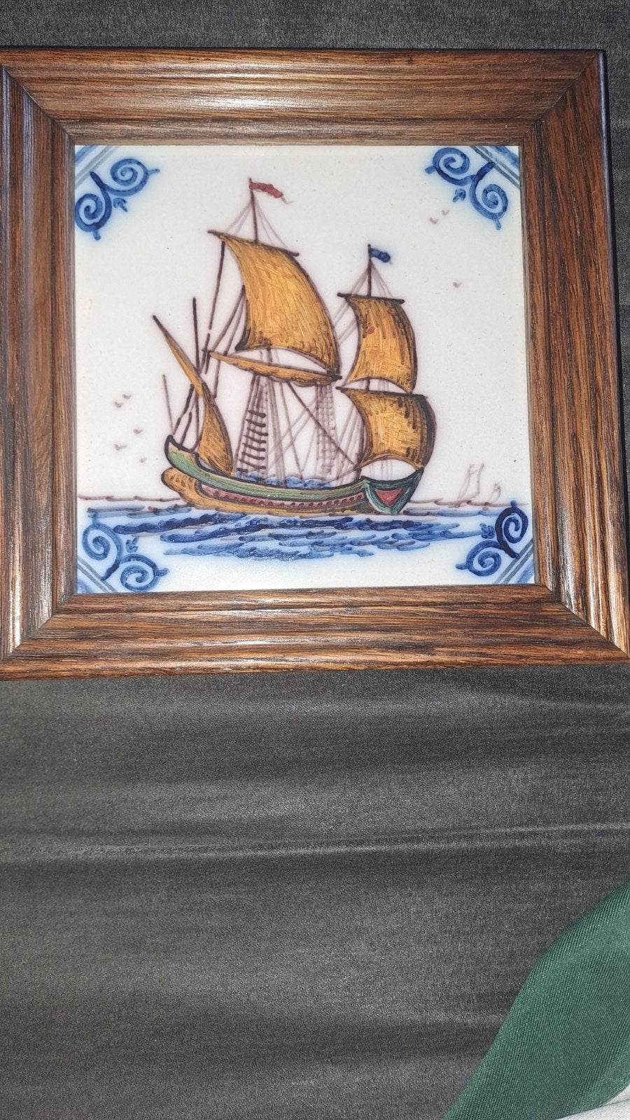 Ingelijste Makummer Aardewerk Tegel - Schip, Ophalen of Verzenden
