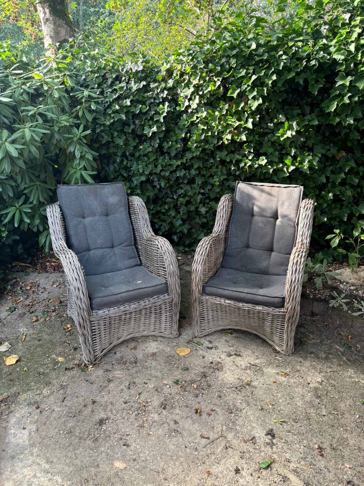 2 grote rieten tuinstoelen, Tuin en Terras, Ophalen, Gebruikt