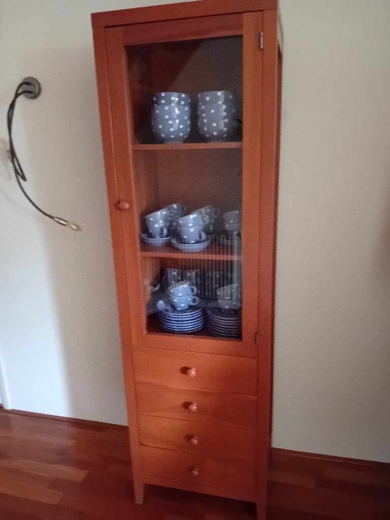 semi massief kersen vitrinekast met 4 aden, Huis en Inrichting, Kasten | Vitrinekasten, Ophalen, Met deur(en), 50 tot 100 cm, Zo goed als nieuw
