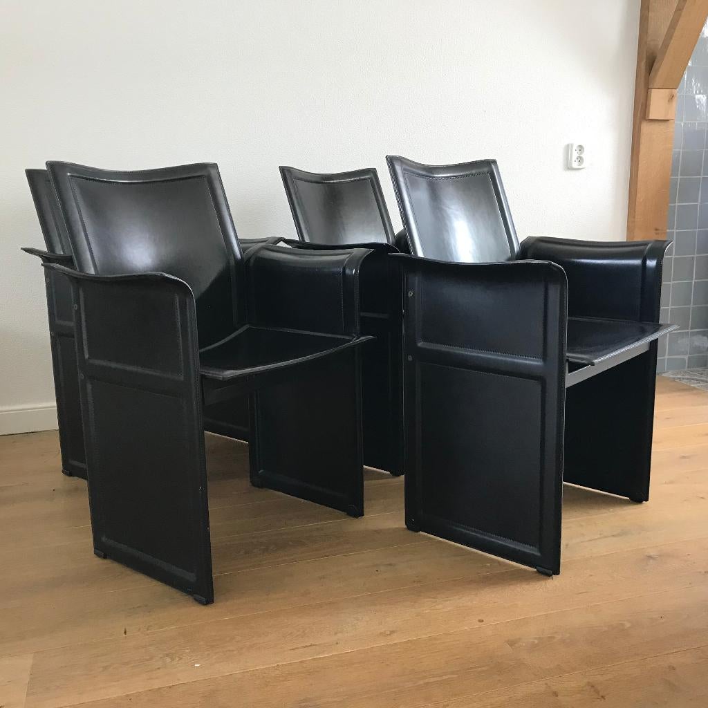Set 4 Matteo Grassi MatteoGrassi Korium design stoel leer, Ophalen, Gebruikt, Zwart, Leer