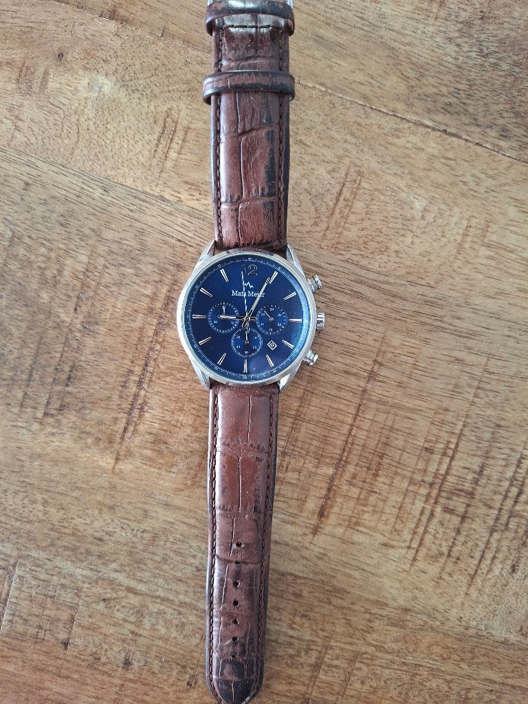 Horloge Mats Meier, Leer, Polshorloge, Zo goed als nieuw, Ophalen