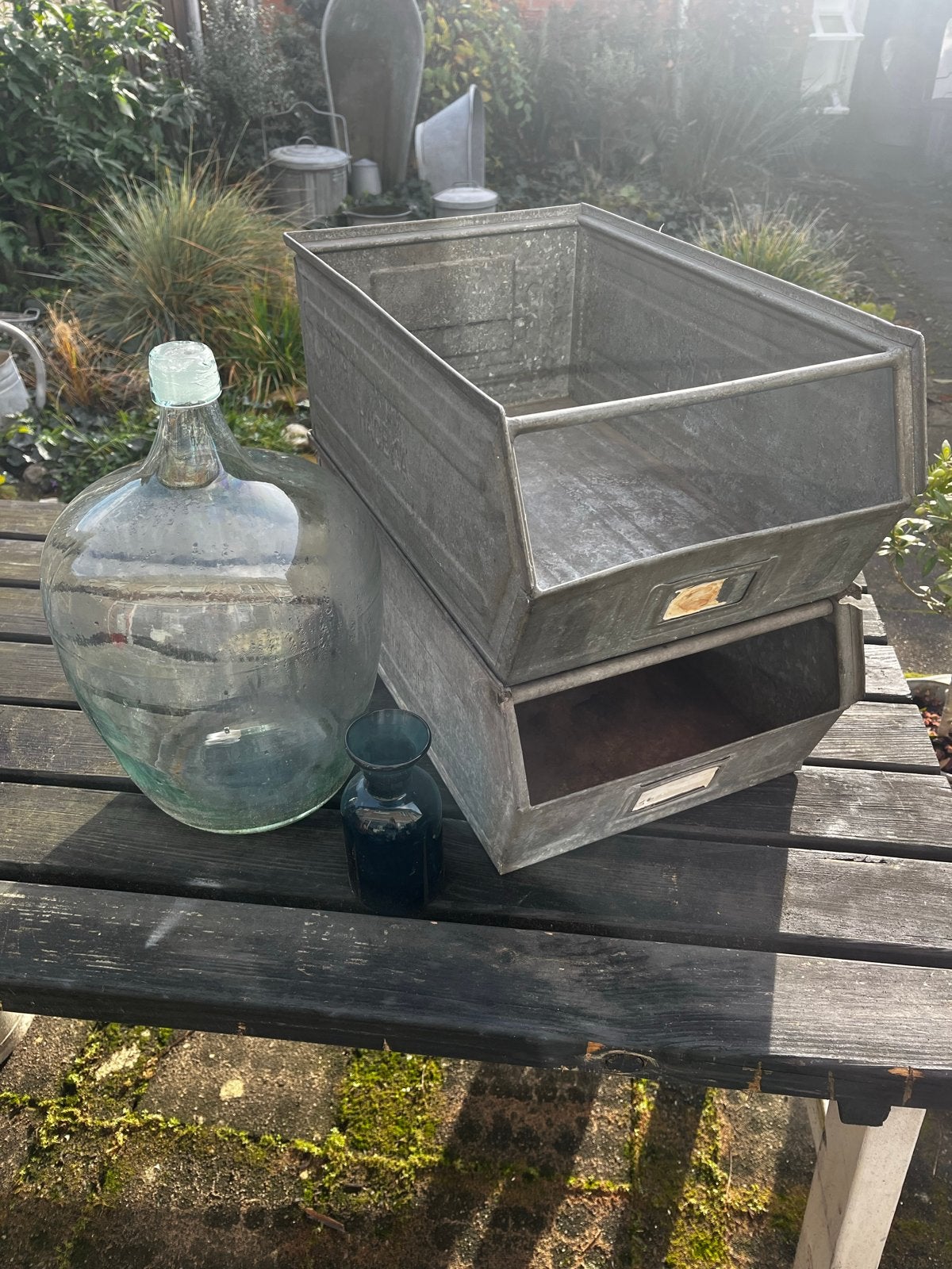 2 Industriële zinken Stapelbakken - Vintage Zink, Ophalen
