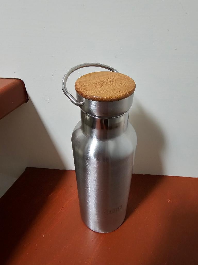 Waterfles rvs thermosfles houten dop audi, Verzenden, Nieuw