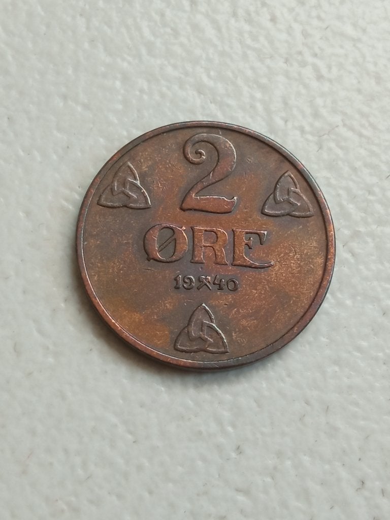 Noorwegen 2 ore 1940., Ophalen of Verzenden, Overige landen, Losse munt