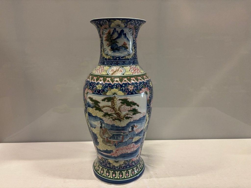 Grote porseleinen vaas Chinese stijl, blauw met figuren, Ophalen of Verzenden