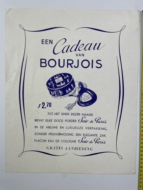 poster BOURJOIS jaren 1950, Ophalen of Verzenden, Gebruikt, A1 t/m A3, Overige onderwerpen