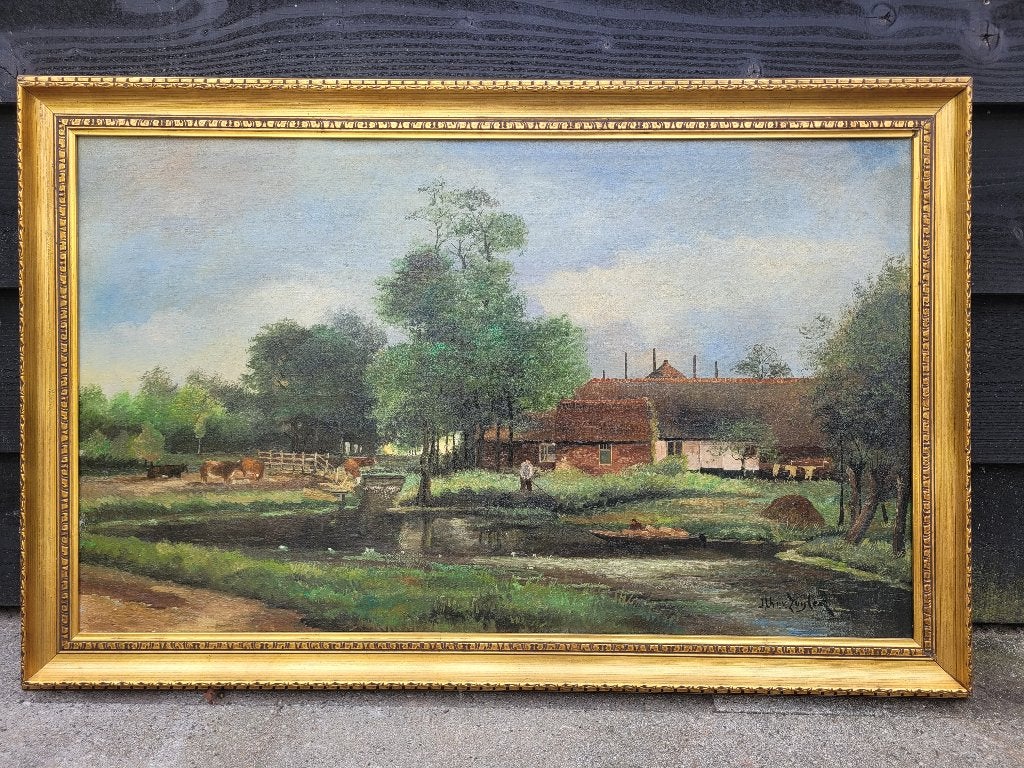 J.Chr. v. Zuylen doek boerderij ah Zuiderend in Baarn, Antiek en Kunst, Kunst | Schilderijen | Klassiek, Ophalen, Doek, Olieverf