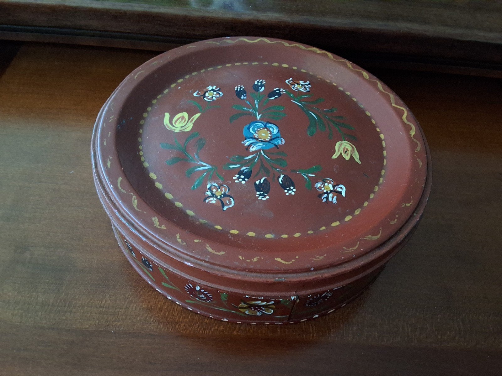 Vintage Koektrommel met Noorse Rosemaling, Ophalen of Verzenden