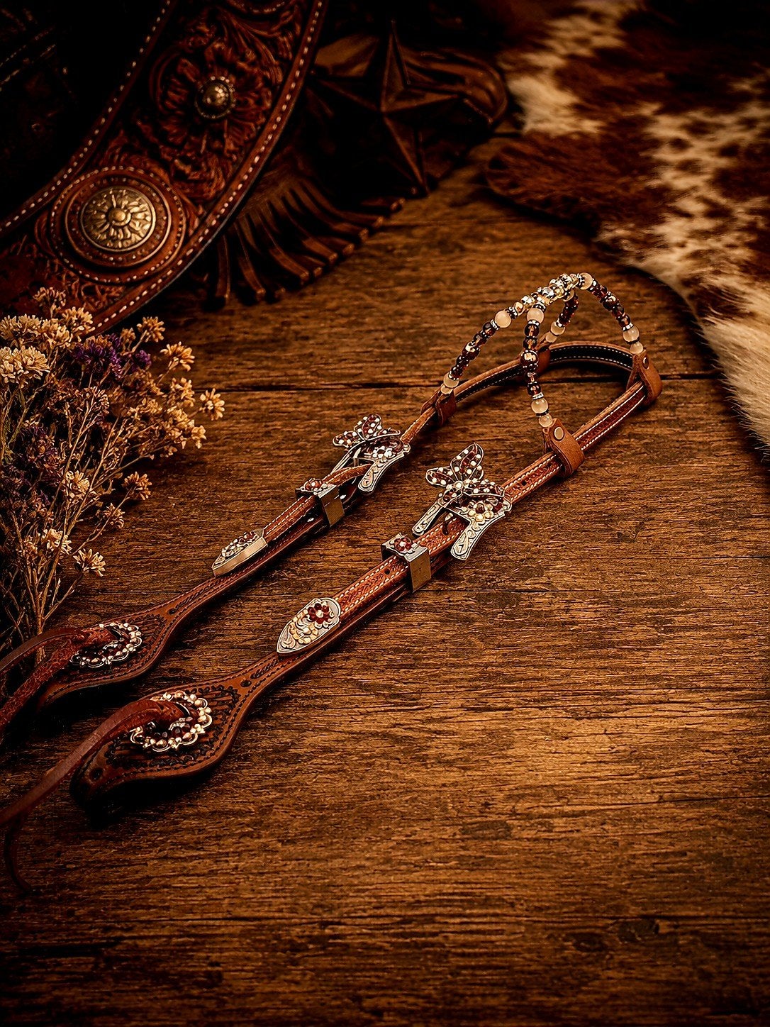 western hoofdstel two ear, Dieren en Toebehoren, Hoofdstel, Bruin, Met strass/glitters, Nieuw