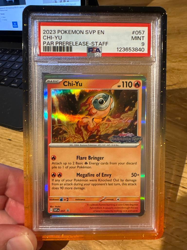 Chi-Yu PSA 9 MINT Prerelease Staff Pokémon Kaart, Ophalen of Verzenden, Zo goed als nieuw, Losse kaart, Foil