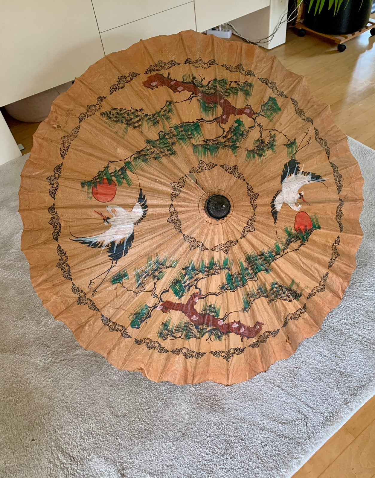 Aziatische papieren parasol, vintage, Antiek en Kunst, Ophalen of Verzenden