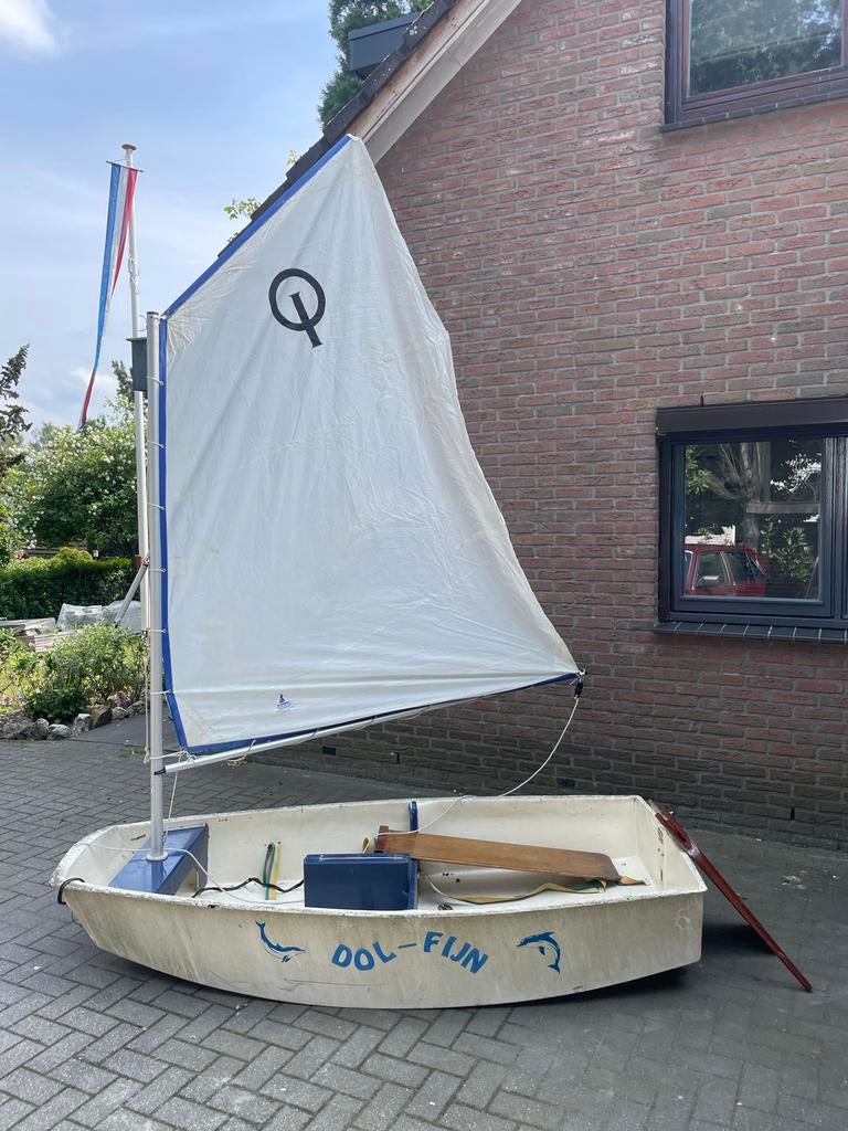 Optimist 'Dol-Fijn' met zeil van Jan Schokker, Watersport en Boten, Zeilen en Zeiltoebehoren, Ophalen, Gebruikt
