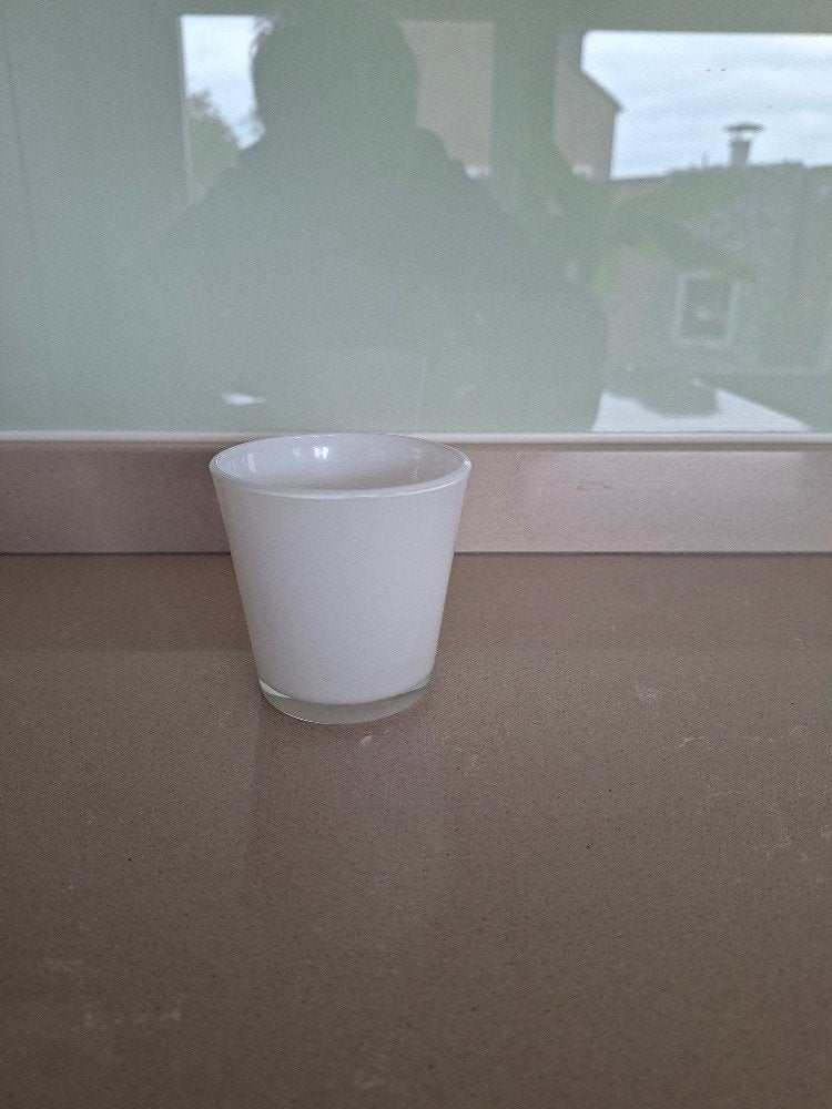 wit glazen bloempotje, Rond, Ophalen of Verzenden, Zo goed als nieuw, Aardewerk