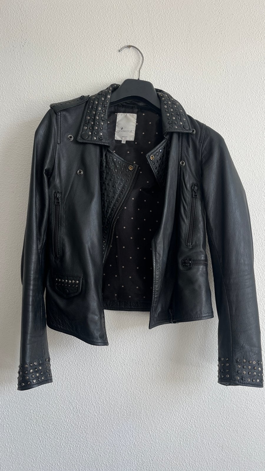 Goosecraft leren jack met studs - Maat XS- zgan, Ophalen of Verzenden, Zo goed als nieuw, Maat 34 (XS) of kleiner, Zwart
