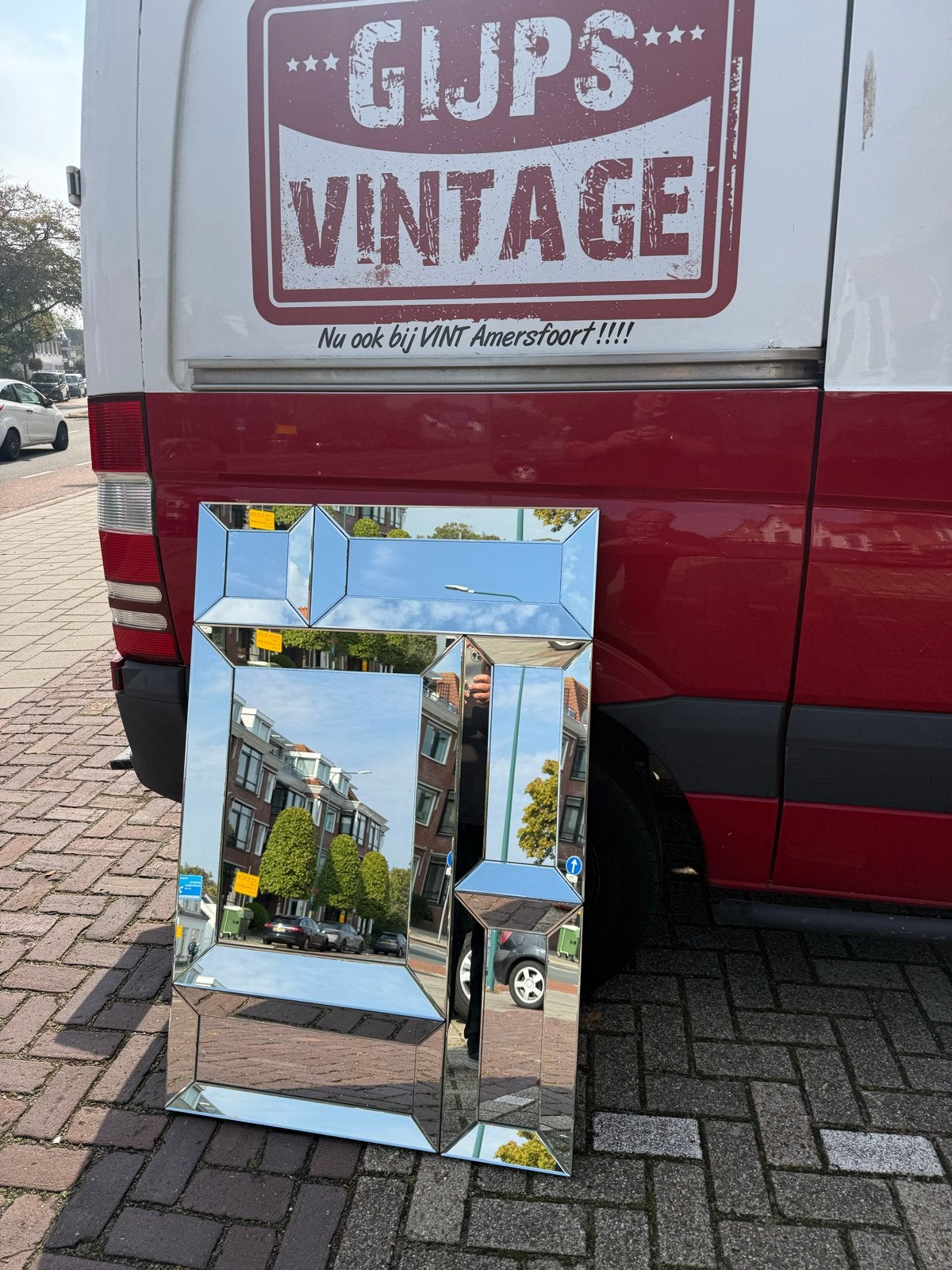 Vintage style spiegel met facetgeslepen randen, Ophalen, Gebruikt, 100 tot 150 cm, Rechthoekig