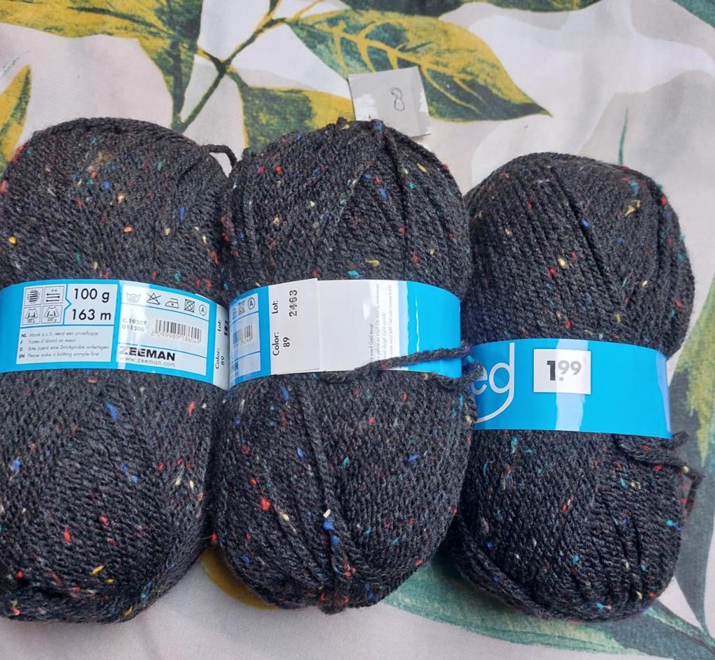 3 bollen wol zwart gespikkelt (Tweed), Ophalen of Verzenden, Nieuw, Breien of Haken, Wol of Garen