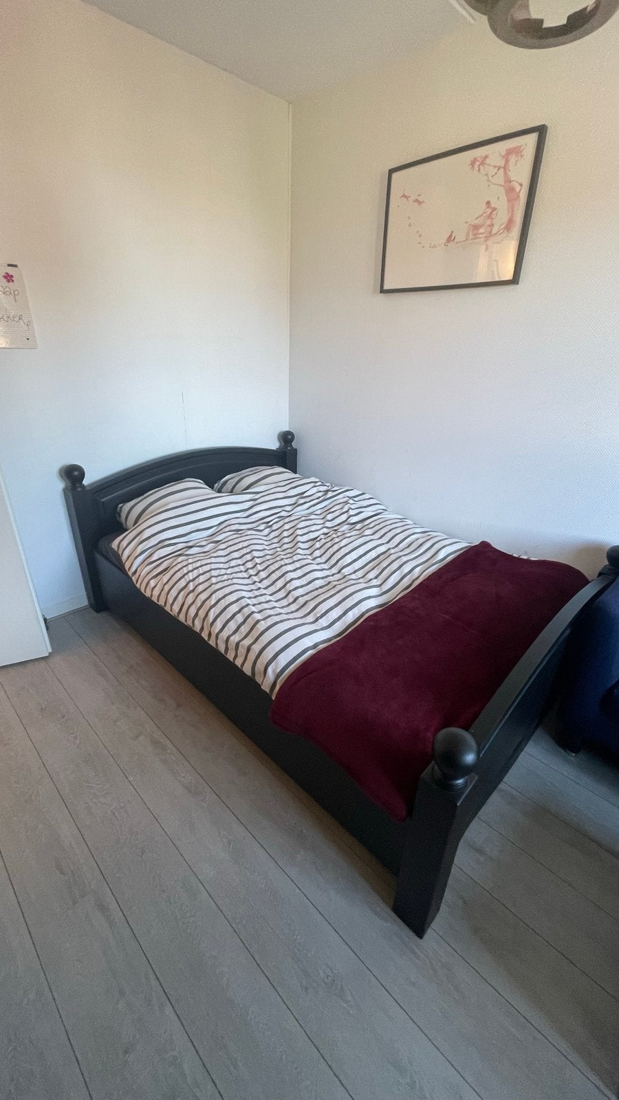 Zwart bed/ twijfelaar (140x200) met lattenbodem, Gebruikt, Zwart, Twijfelaar, 200 cm