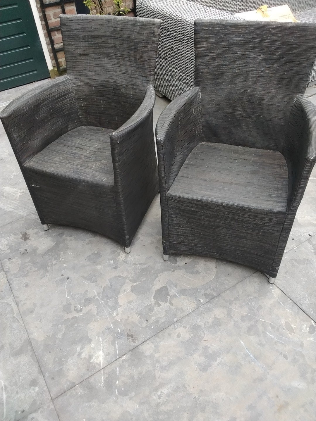 4 tuinstoelen, kunststof stof antraciet gemeleerd, Ophalen, Gebruikt, Kunststof