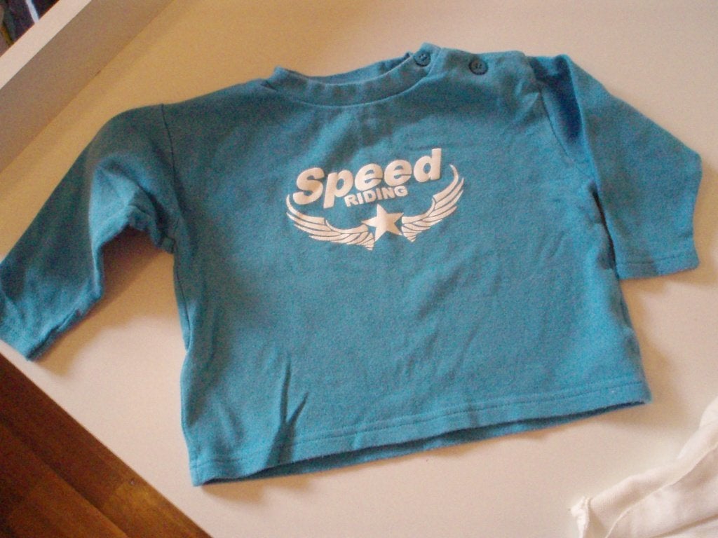 Turquoise en roze shirtjes shirt Speed riding maat 74, Ophalen of Verzenden, Zo goed als nieuw, Meisje, Shirtje of Longsleeve