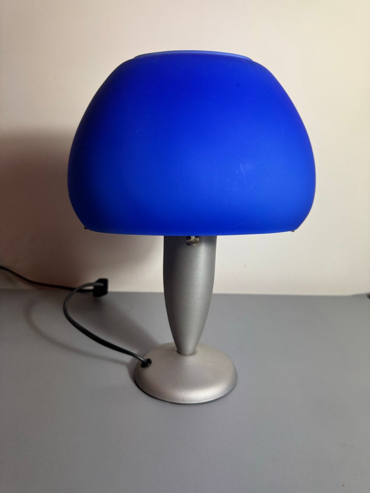 Vintage Mushroomlamp - Blauw Glas en Metaal, Huis en Inrichting, Lampen | Overige, Gebruikt, Ophalen of Verzenden