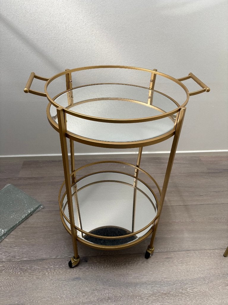 Gouden bartafeltje, Huis en Inrichting, Tafels | Bijzettafels, Ophalen, Minder dan 55 cm, Gebruikt, Metaal of Aluminium