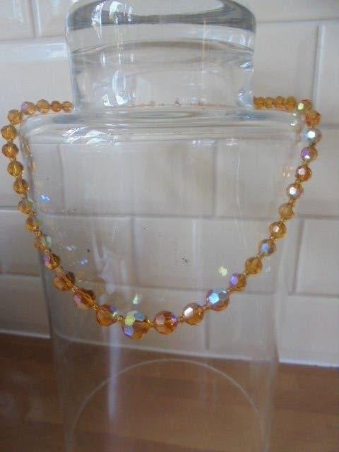 Antieke ketting citroen/amber glaskralen en Aurelia Borealis, Ophalen of Verzenden, Zo goed als nieuw, Overige materialen