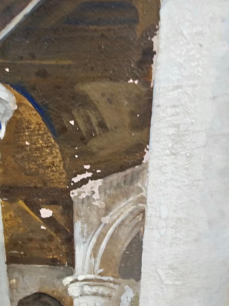 Oud schilderij: Interieur van een kerk met figuren, Antiek en Kunst, Kunst | Schilderijen | Klassiek, Ophalen of Verzenden