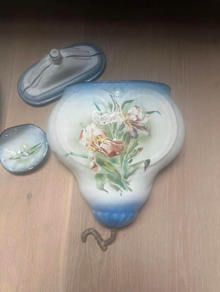 Emaillen fontein met irissen Japy, Ophalen of Verzenden