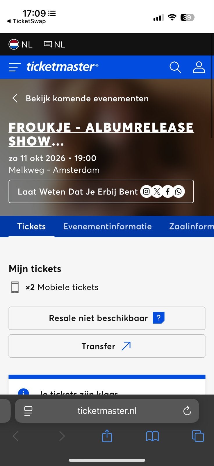 2 tickets froukje debuutshow 11 oktober, Twee personen, Oktober