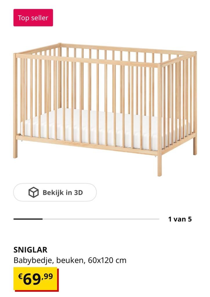 Ikea ledikant sniglar incl. Matras en peuterdekbed, Ophalen, Zo goed als nieuw, Minder dan 140 cm, Matras