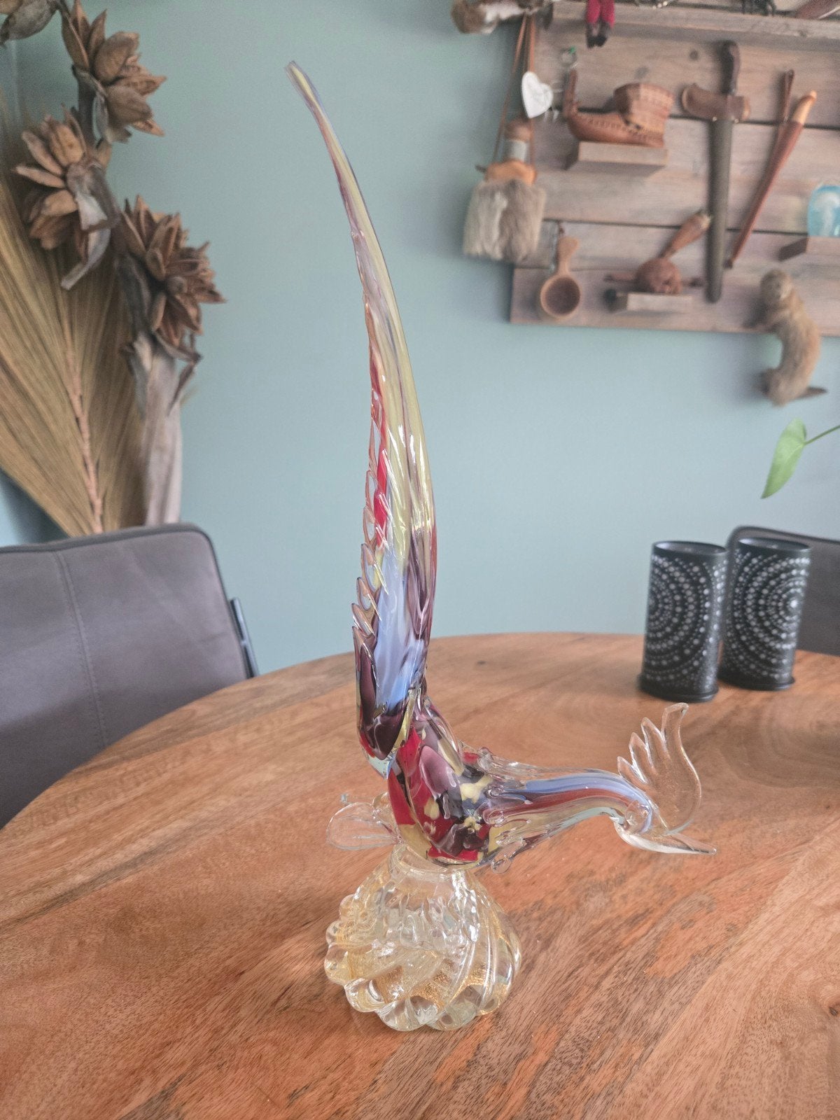 Murano Haan/Vogel Glas - 40 cm hoog, goudstof, Antiek en Kunst, Ophalen of Verzenden