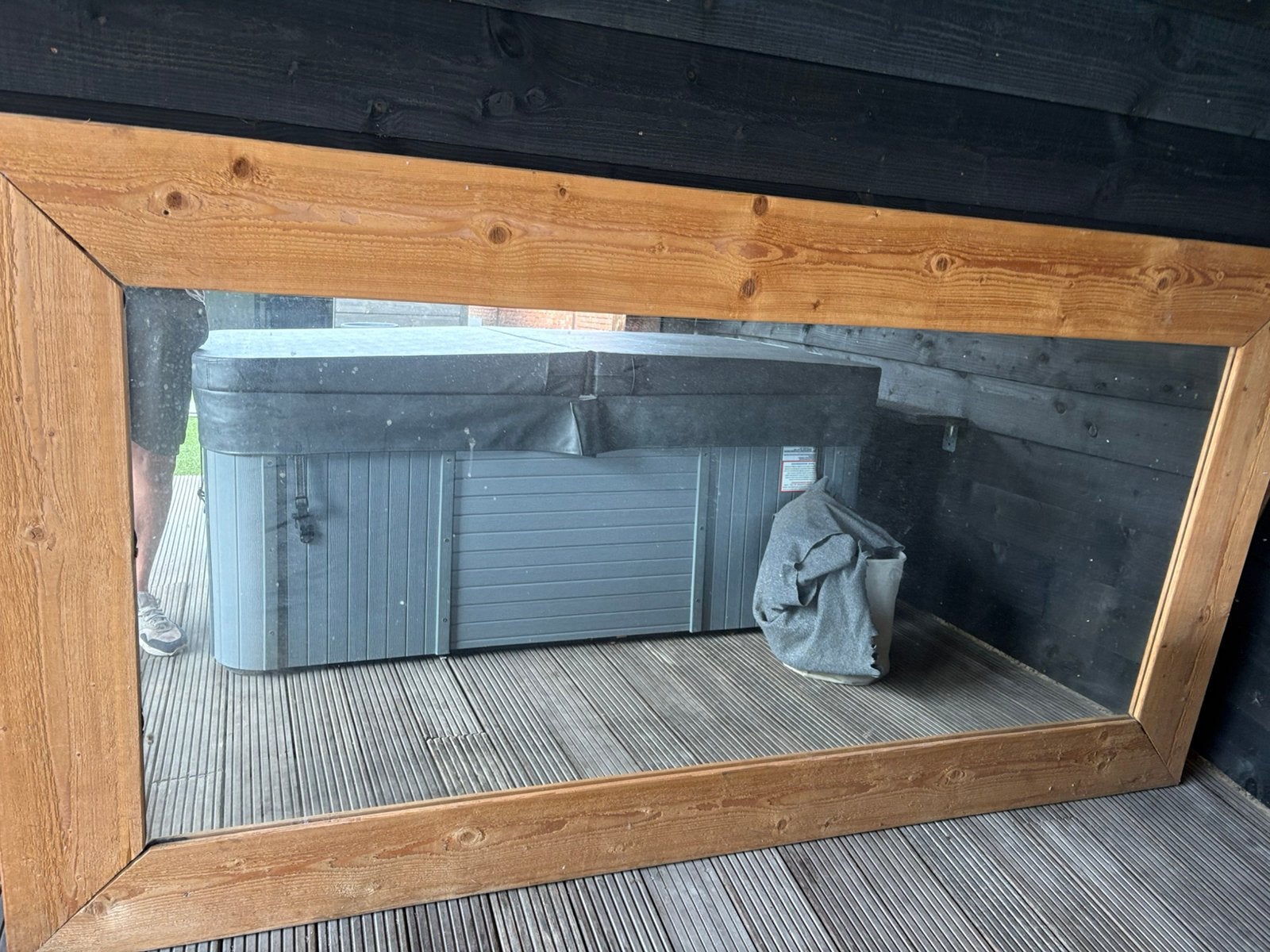 Grote steigerhout spiegel 237br / 122 h, Huis en Inrichting, Ophalen, 200 cm of meer, 125 cm of meer, Zo goed als nieuw