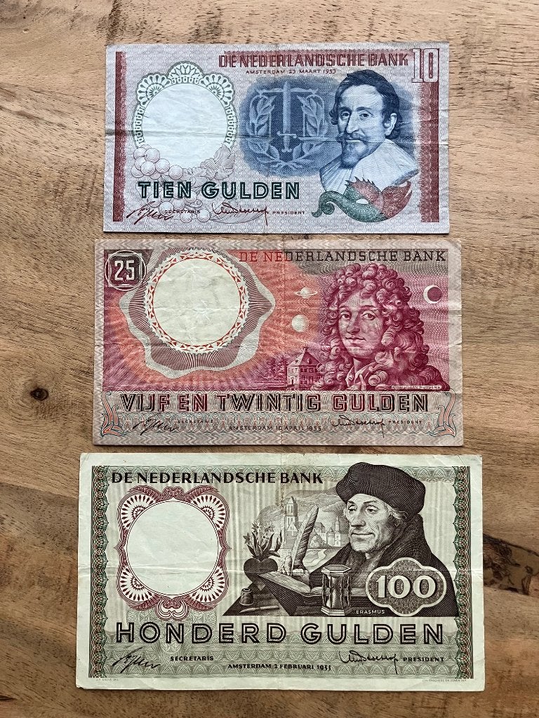 serie Erflaters van onze beschaving (10, 25 en 100 gulden), Ophalen, 100 gulden, Setje