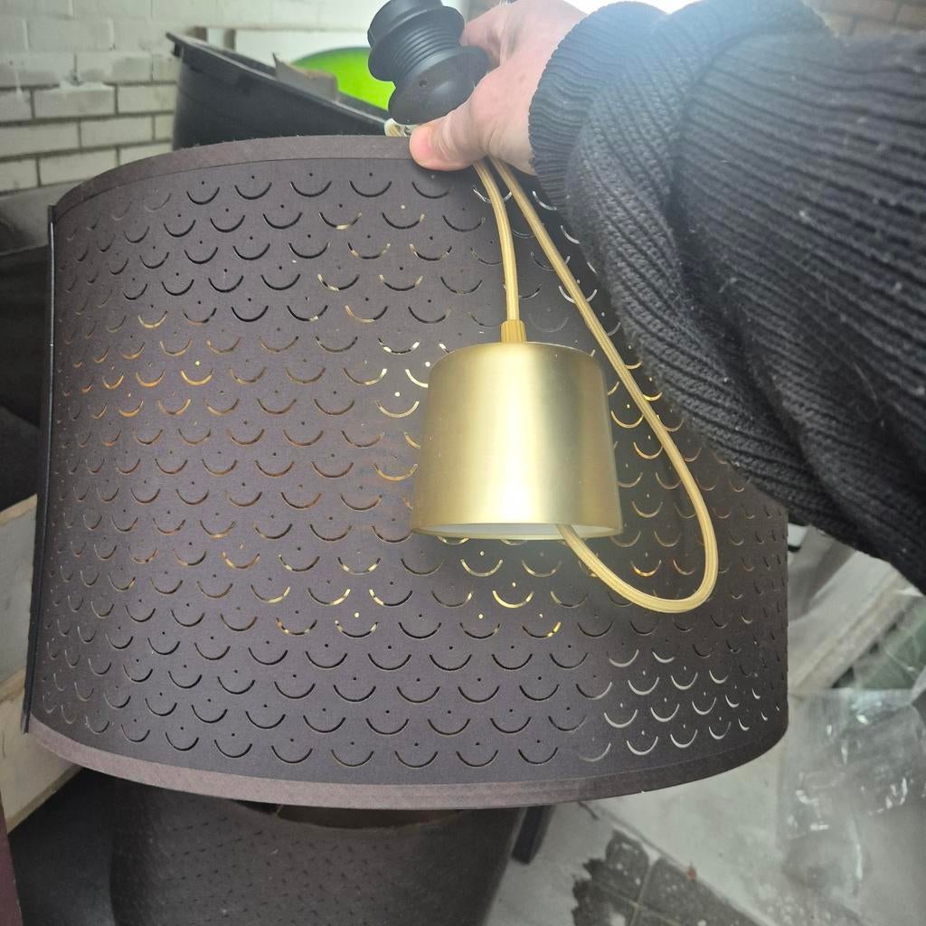 3x IKEA Lampenkap Zwart Messing met Snoer en Fitting, Ophalen of Verzenden, Gebruikt, Zwart, Rond