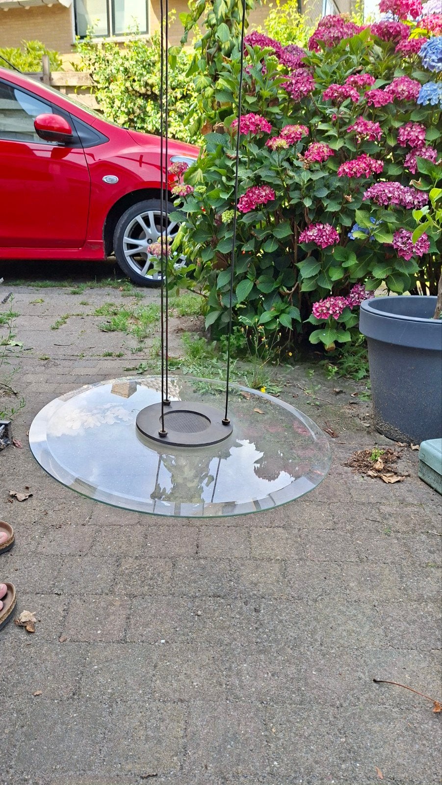 Vintage Tom Kater design hanglamp – Transparant glas Ø 50 cm, Gebruikt, Overige fittingen, Ophalen of Verzenden, Glas