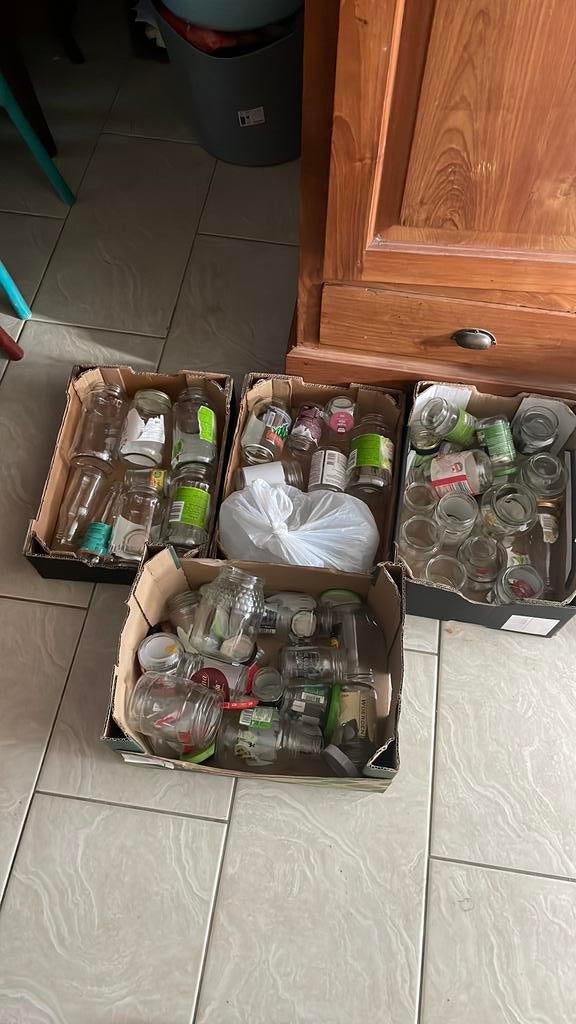 Doosje glazen potjes met stalen deksels voor jam maken, Ophalen, Gebruikt