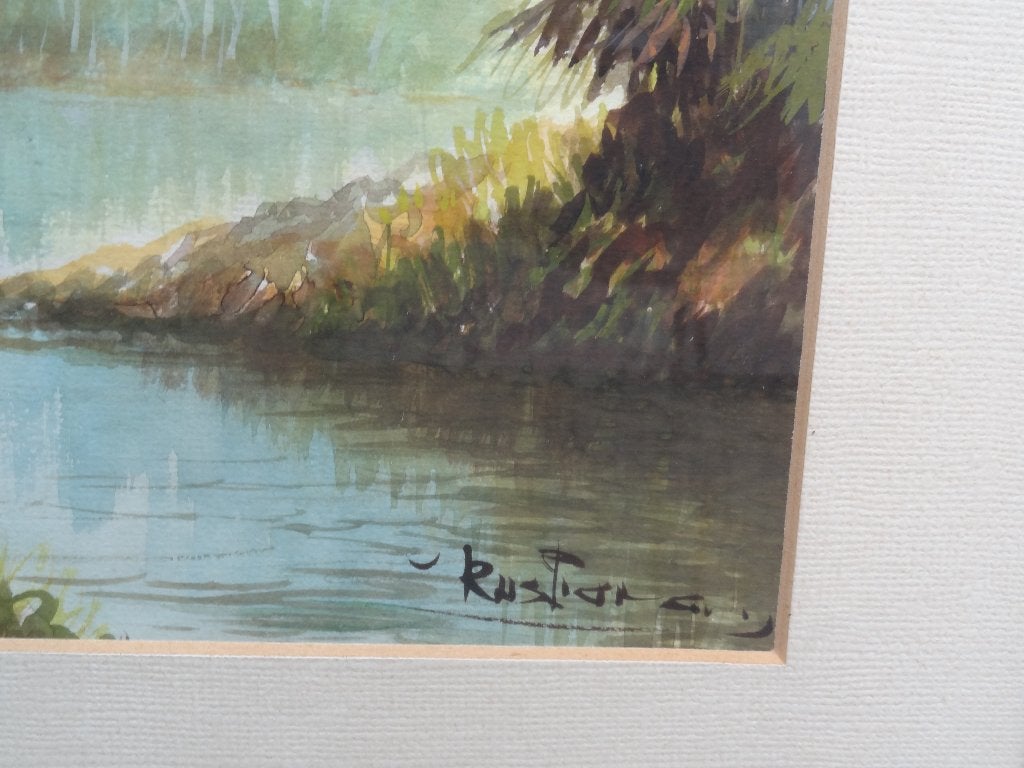 aquarel Indonesie water in oerwoud Rustamadji Java 1921-2001, Schilderij, Geschilderd, Indonesië, Overige materialen