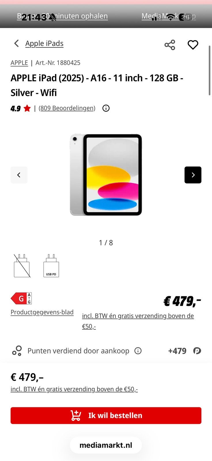 NIEUW Apple iPad A16 11inch 128GB zilver, Computers en Software, Apple iPads, Apple iPad, 11 inch, Nieuw, Ophalen of Verzenden