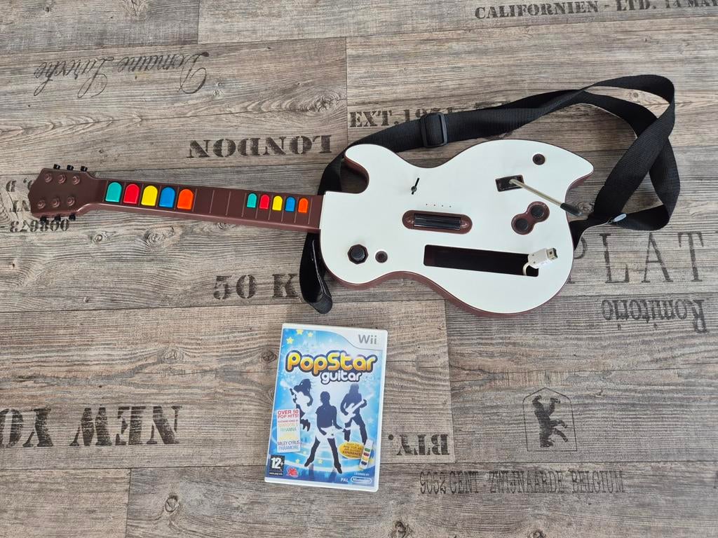 Wii gitaar en PopStar Guitar spel, Muziek, Gebruikt, 1 speler, Ophalen of Verzenden