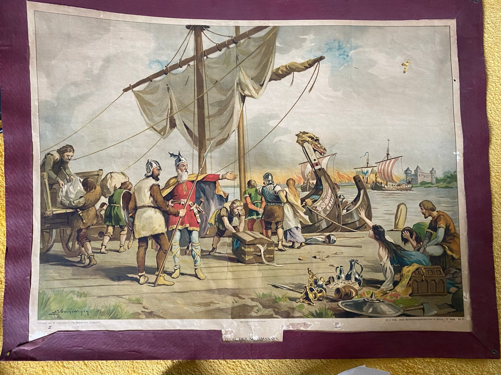 Historische prent: Vikingen aan wal - Inval der Noormannen, Verzamelen, Ophalen