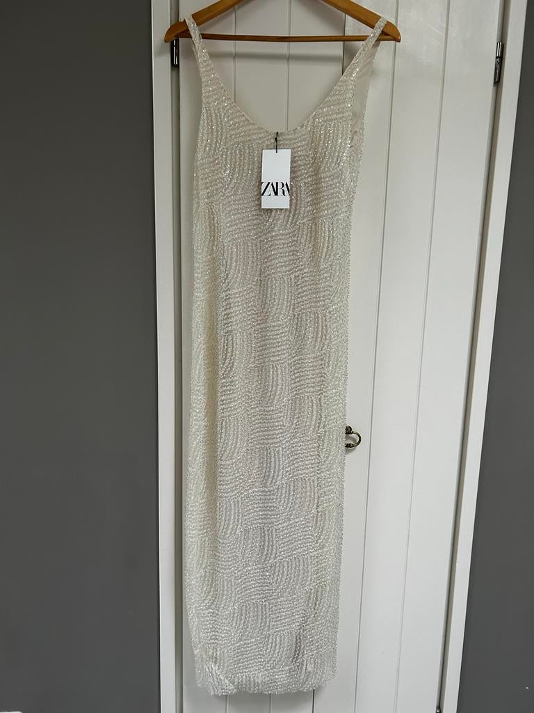 Zara jurk met pailletten kralen maat xs, Wit, Nieuw, Ophalen of Verzenden, Maat 34 (XS) of kleiner