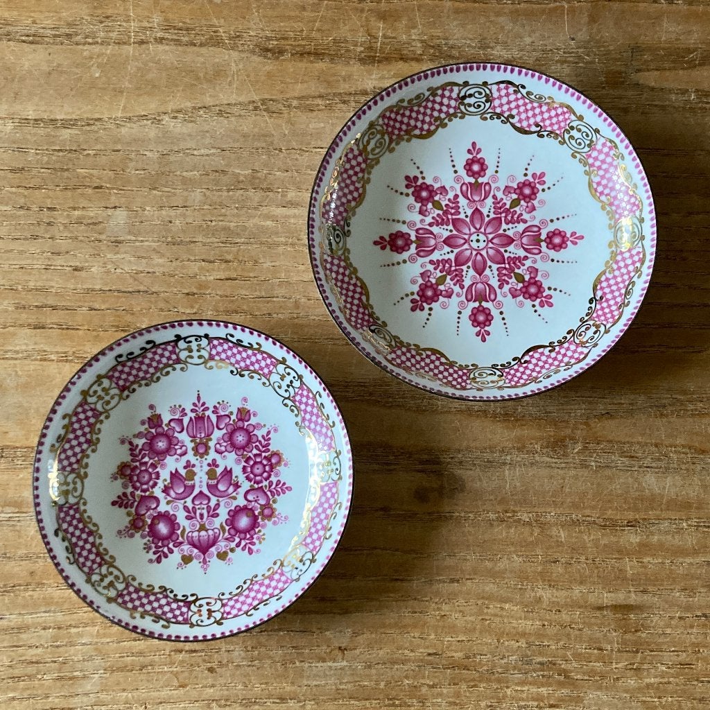 Vintage setje Arta Austria emaille schaaltjes roze & goud, Ophalen of Verzenden