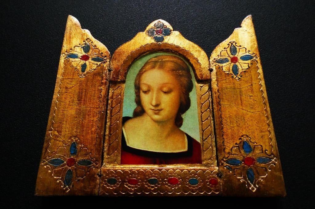 Goudverguld drieluik icoon Madonna del Cardellino Raffaello, Antiek en Kunst, Ophalen of Verzenden