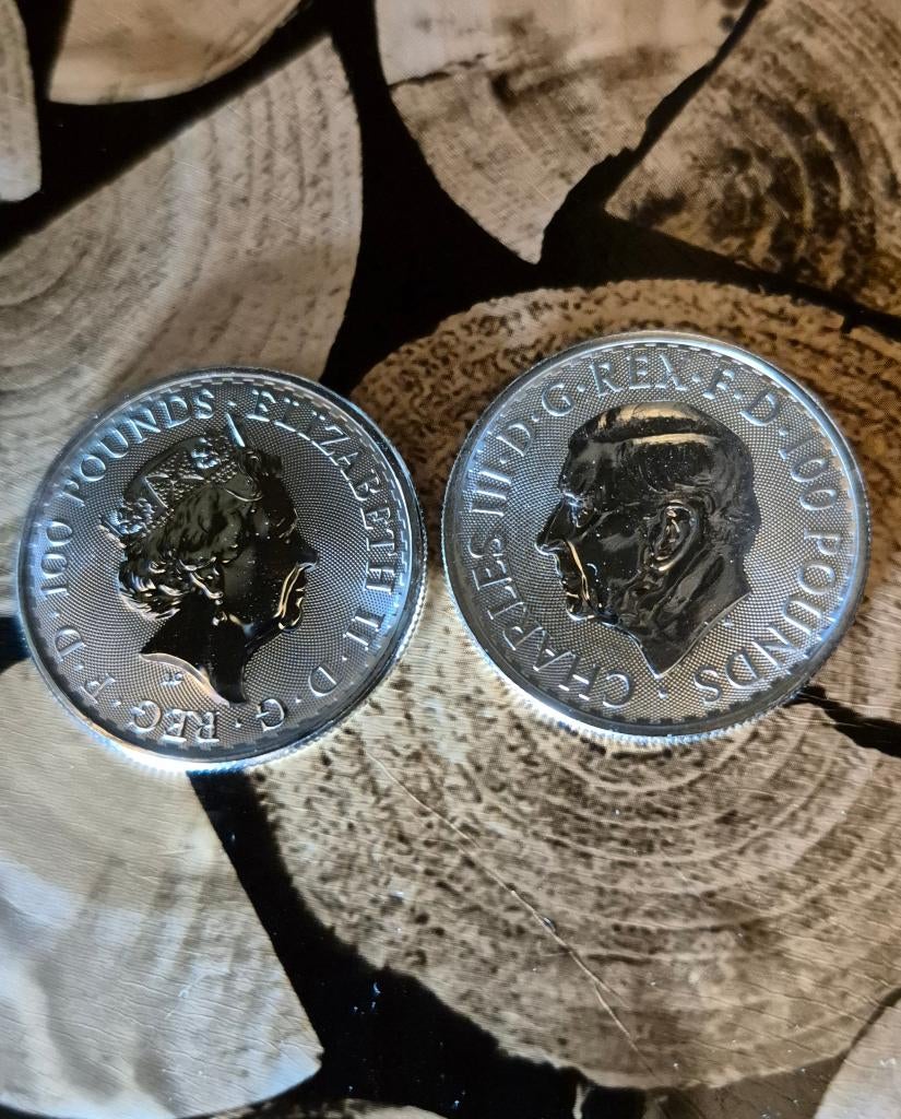 2 x 1 oz platina munten Britannia Karol en Elizabeth, Ophalen of Verzenden, Overige landen