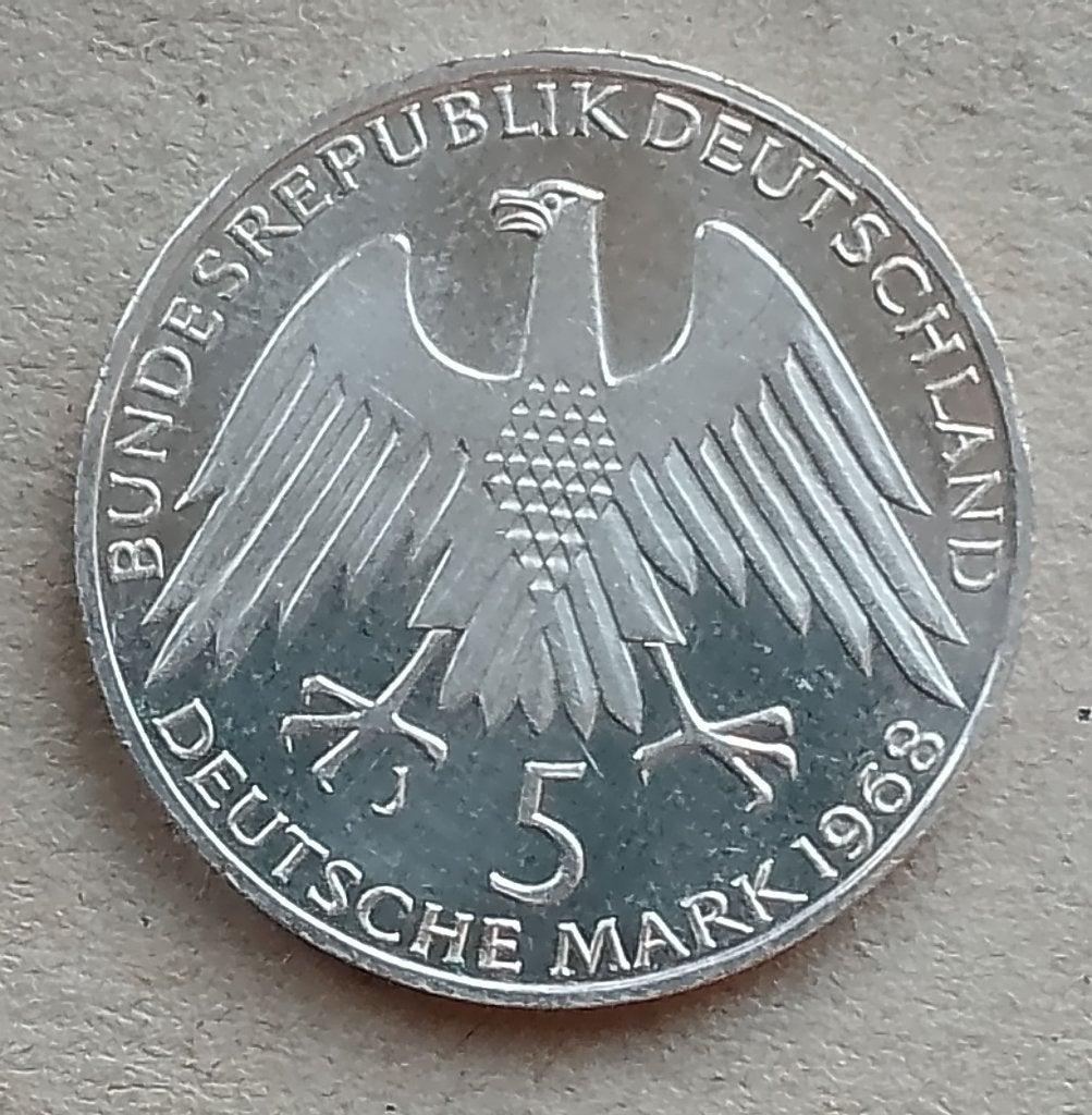 Duitsland, 5 mark 1968 J, Ophalen of Verzenden, Duitsland, Losse munt, Zilver