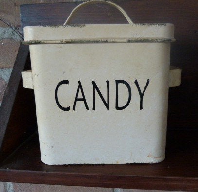 emaille blik candy, Voorraadpot, Ophalen of Verzenden, Zo goed als nieuw, Metaal