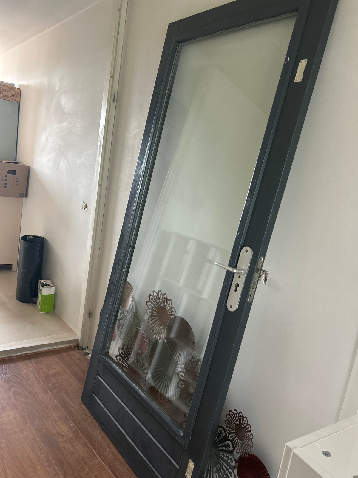 Antraciet Buitendeur met Glas en Kozijn - Sleutel Aanwezig, Doe-het-zelf en Verbouw, Deuren en Horren, Ophalen, Gebruikt, 120 cm of meer
