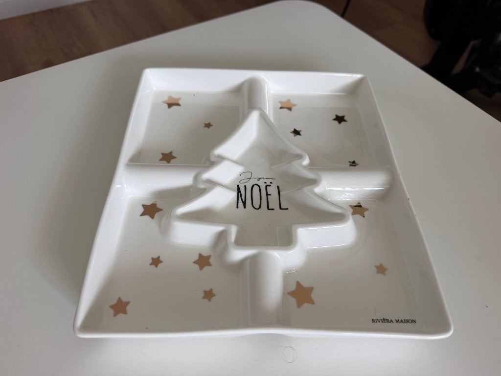 Riviera Maison Joyeux Noel serveerschaal kerstboom, Ophalen, Overige merken, Modern, Porselein